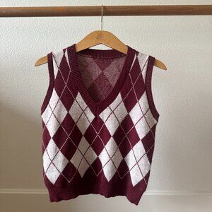 NWOT Burgundy Argyle V-Neck Sweater Vest Size Medium – Preppy Trend